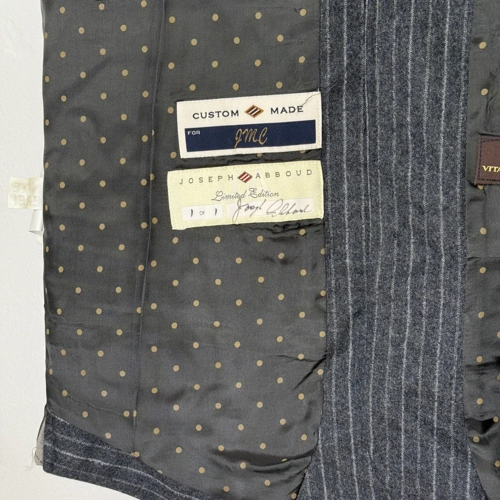 Custom Joseph Abboud Charcoal Pinstripe Vest Limited Edition‎ Signed